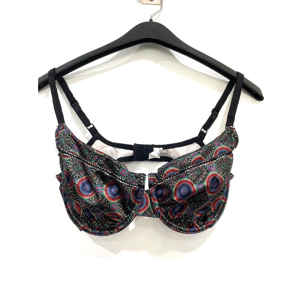 Vintage Lily Of‎ France Multicolor Mosaic Geometric Satin Bra Underwire 36D 1240